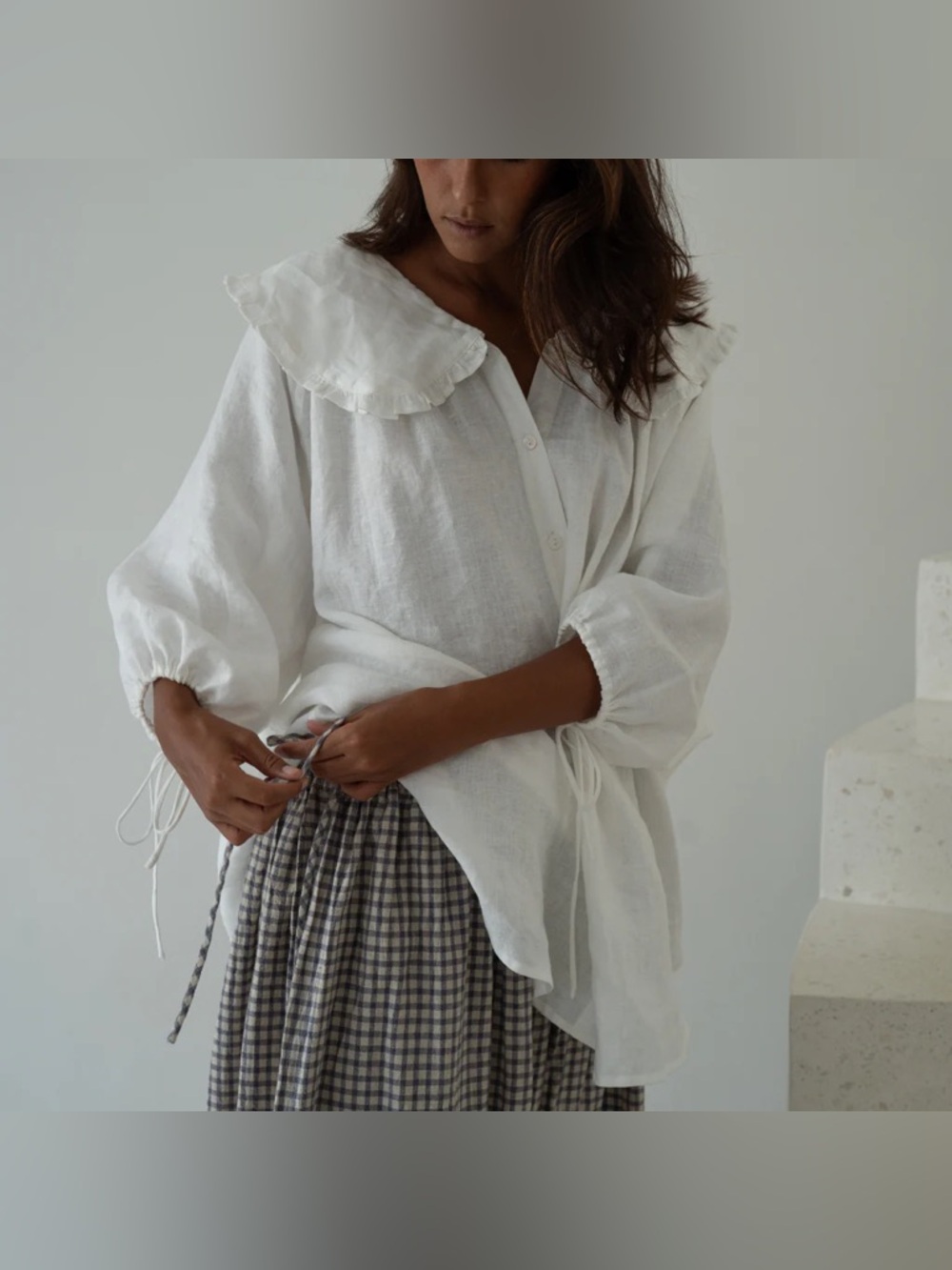 Avy & Co. Yollie Linen Gingham Pant- Wisteria - Picture 3 of 10